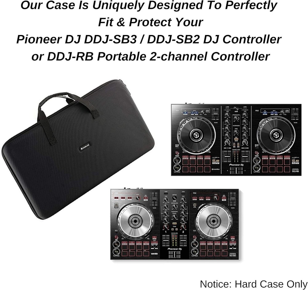 Compact Hard Shell Case for DJ Equipment, Fits 2-Deck Controllers, Travel Ready