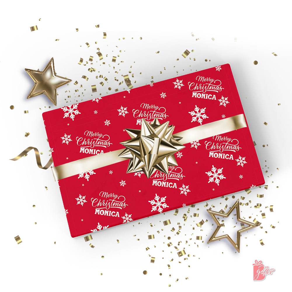 Christmas Name Personalized Custom White Traditional Red Snowflake Gift Wrapper