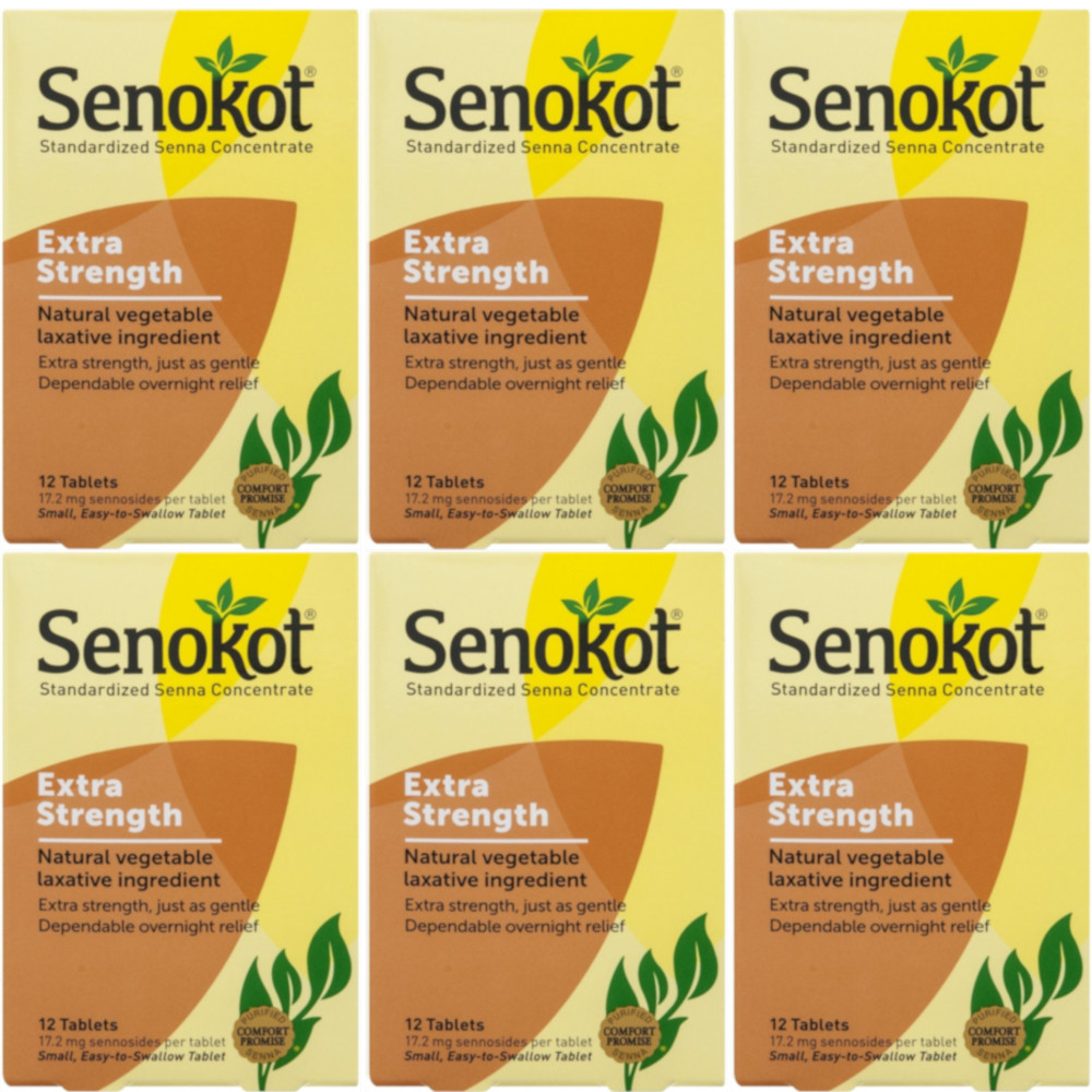6 Pack Senokot Extra Strength Natural Vegetable Laxative 12 Tablets Each