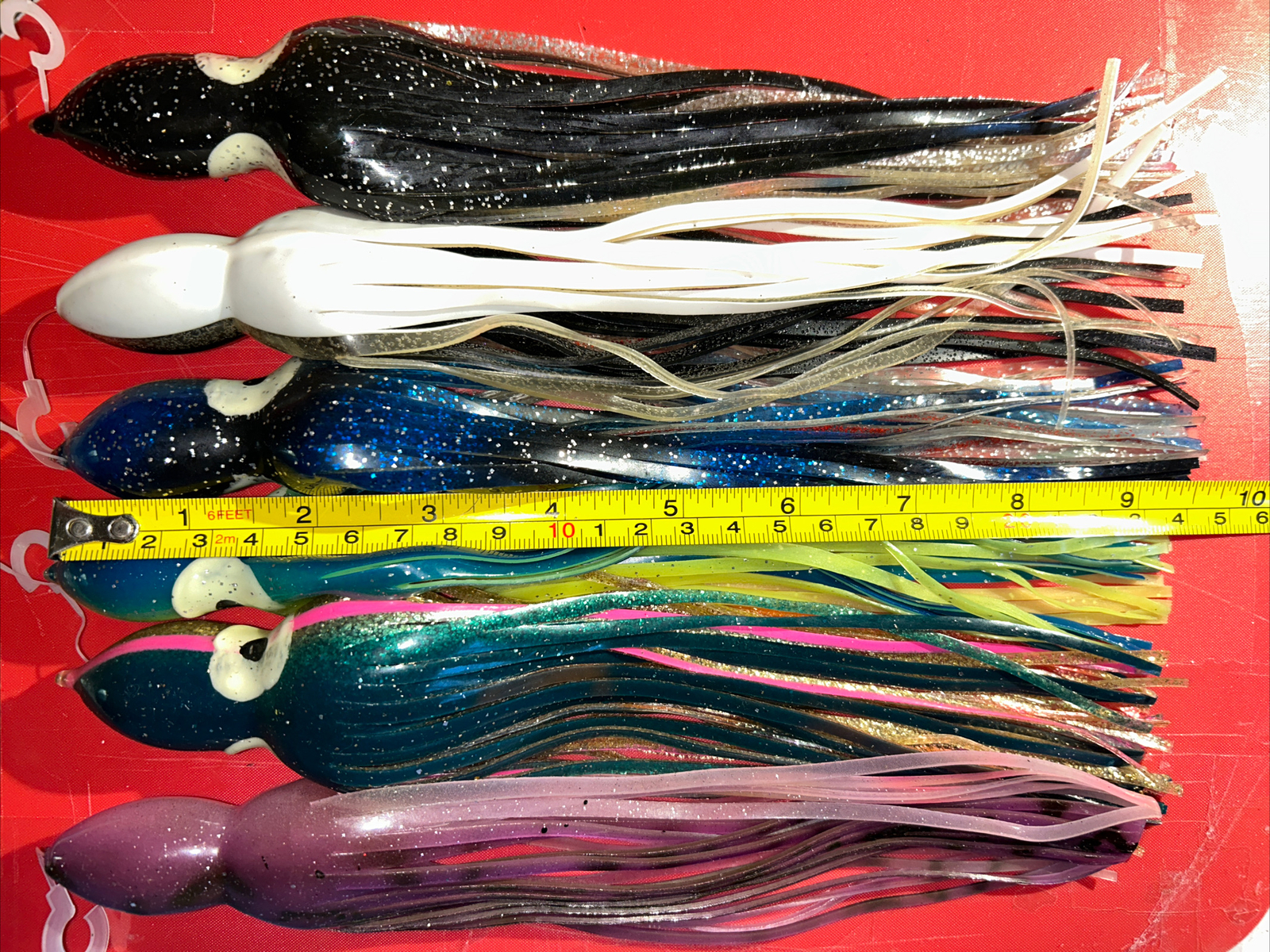 🔥 Lot of (6) 9.5 inch Squid Trolling Skirts. Colors are Random at this price!!
