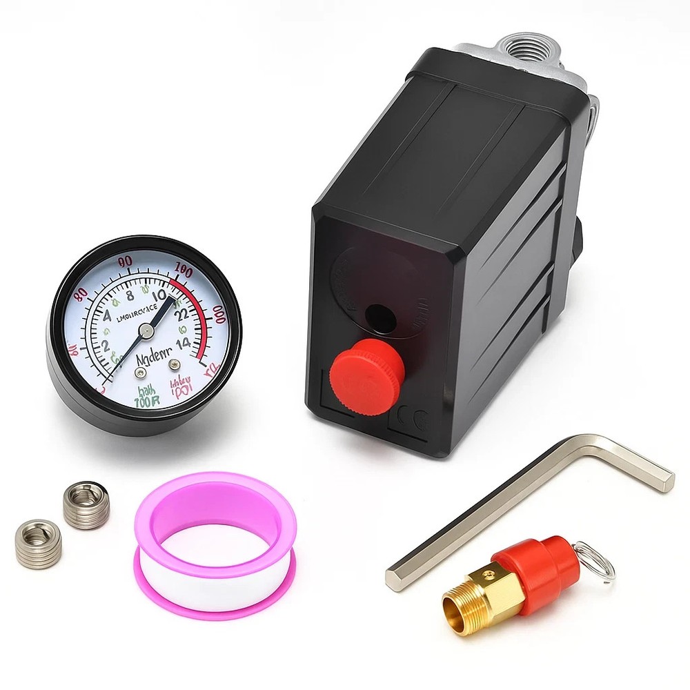 Air Compressor Pressure Switch Single Phase w/ Gauge & Safety Valve UK