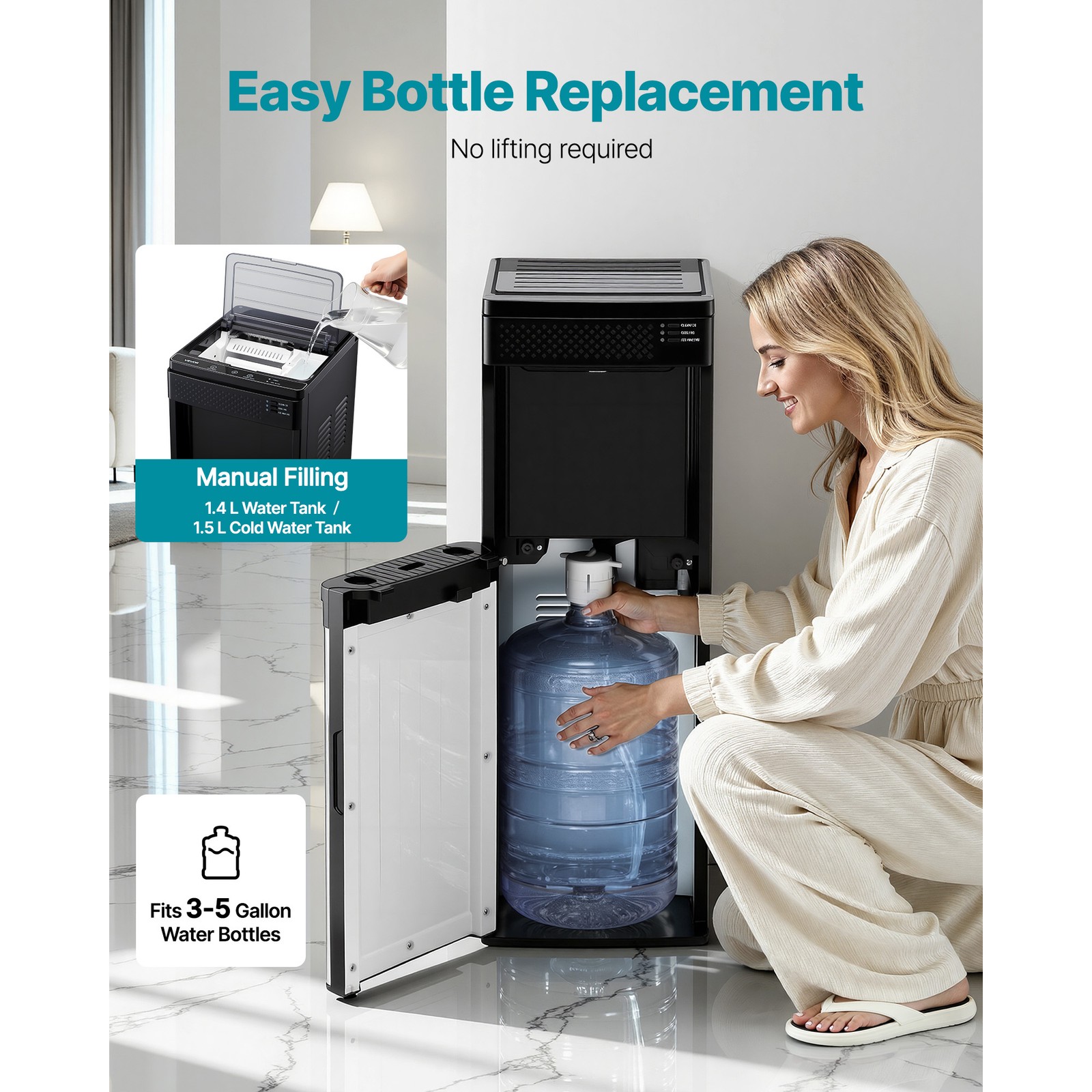 Uimoso 3-in-1 Floor-Standing Water Dispenser with Ice Maker for Home Use