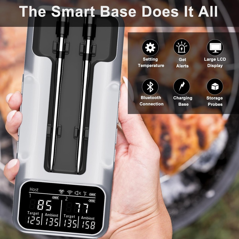 Dual-Probe Wireless Meat Thermometer for Grilling, Smoking, BBQ - Bluetooth E...