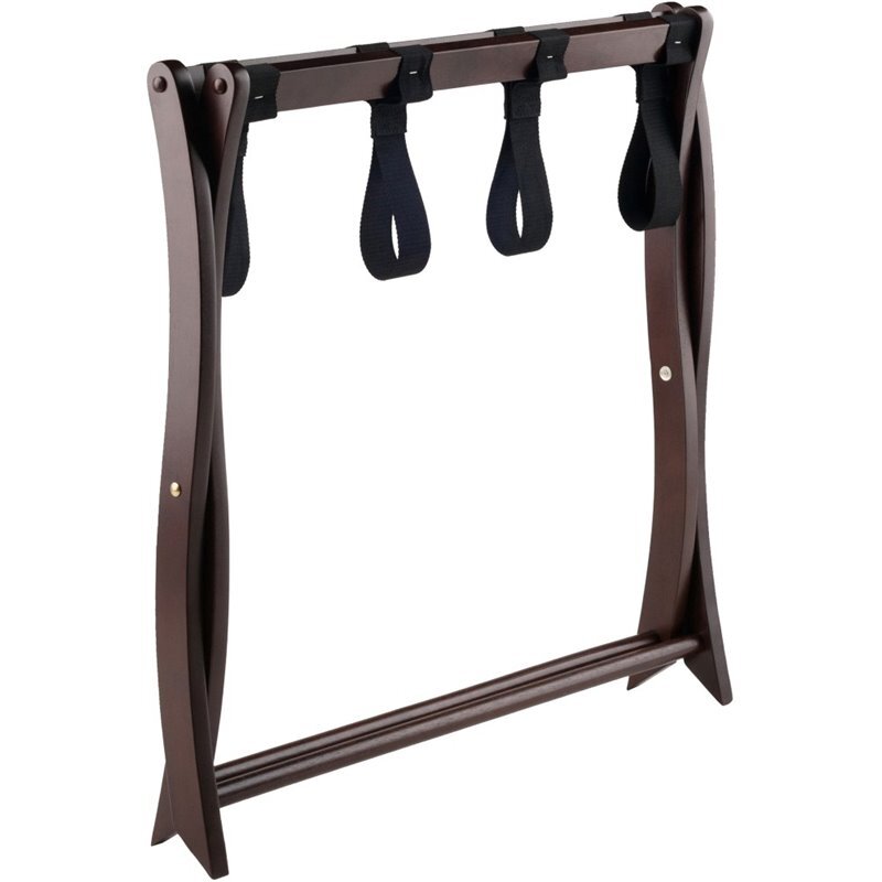 Pemberly Row Transitional Solid Wood Luggage Rack in Brown Finish