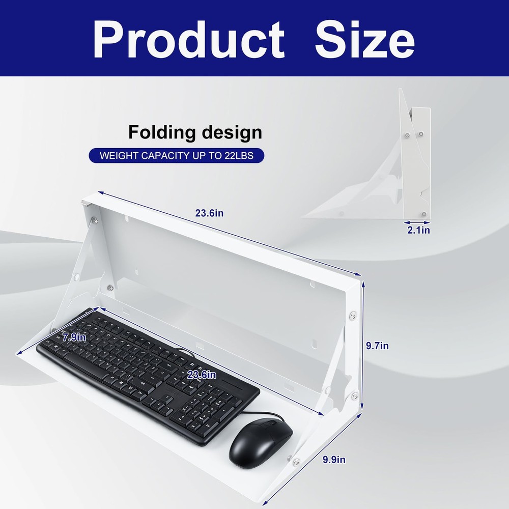 1 Pcs 24 Inch Keyboard Wall Mount Foldable Fits Standard Computer Keyboard Mo...