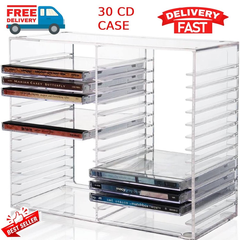 Stackable CD/DVD Multimedia Holder, Media Storage Rack, Clear Plastic 30 CD, US