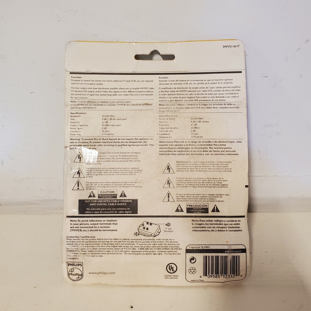 PHILLIPS 10 db 4-way output Distribution Amplifier Open Box NOS