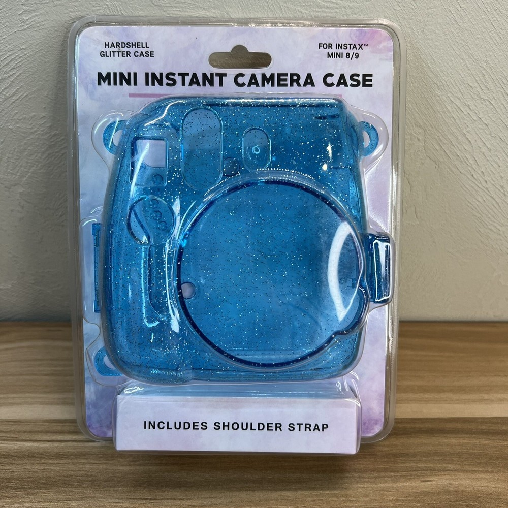 Hardshell Glitter Case for Mini Instant Camera Case with Shoulder Strap - Blue