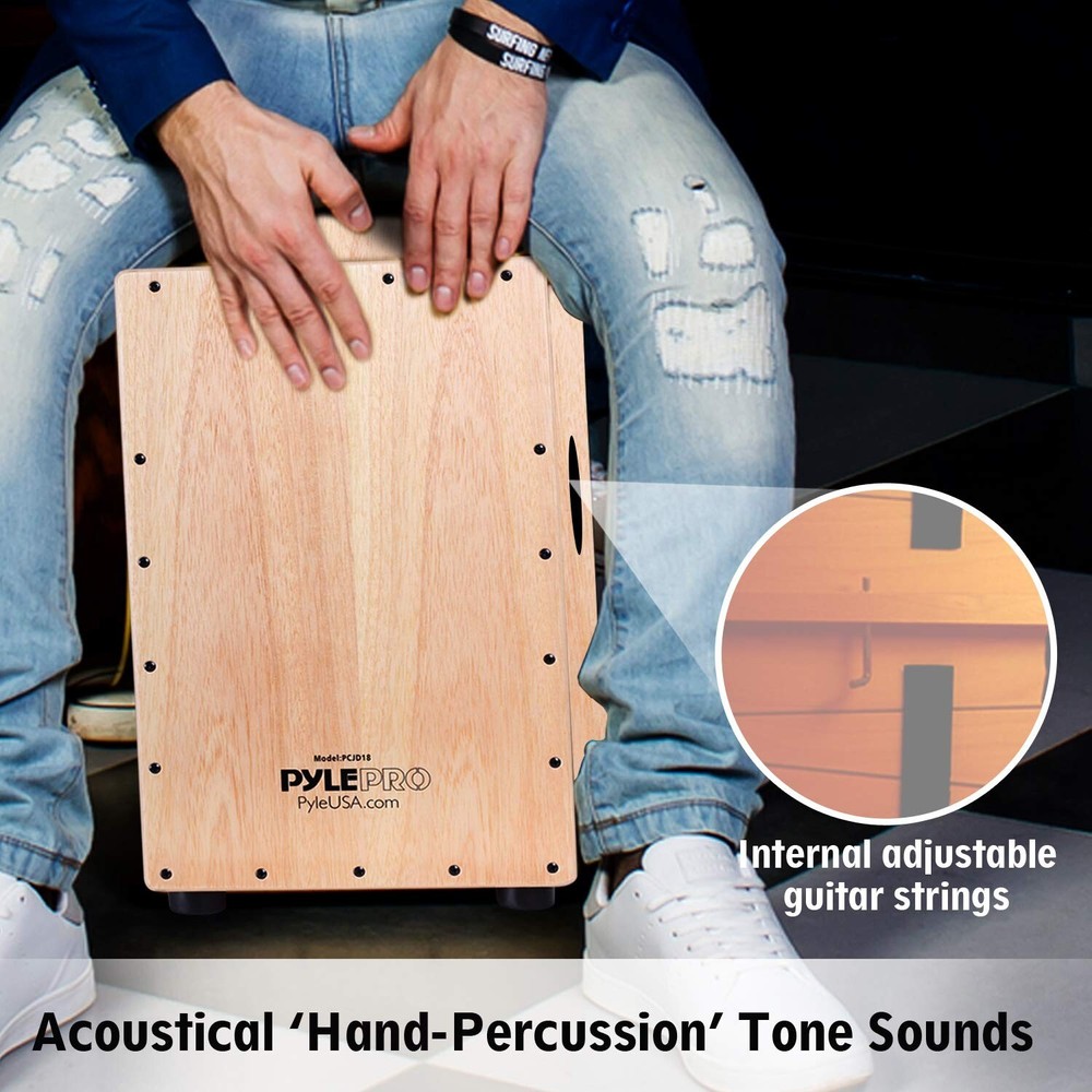 Pyle Jam Cajon - Wooden Cajon Stringed Percussion Box (PCJD18)