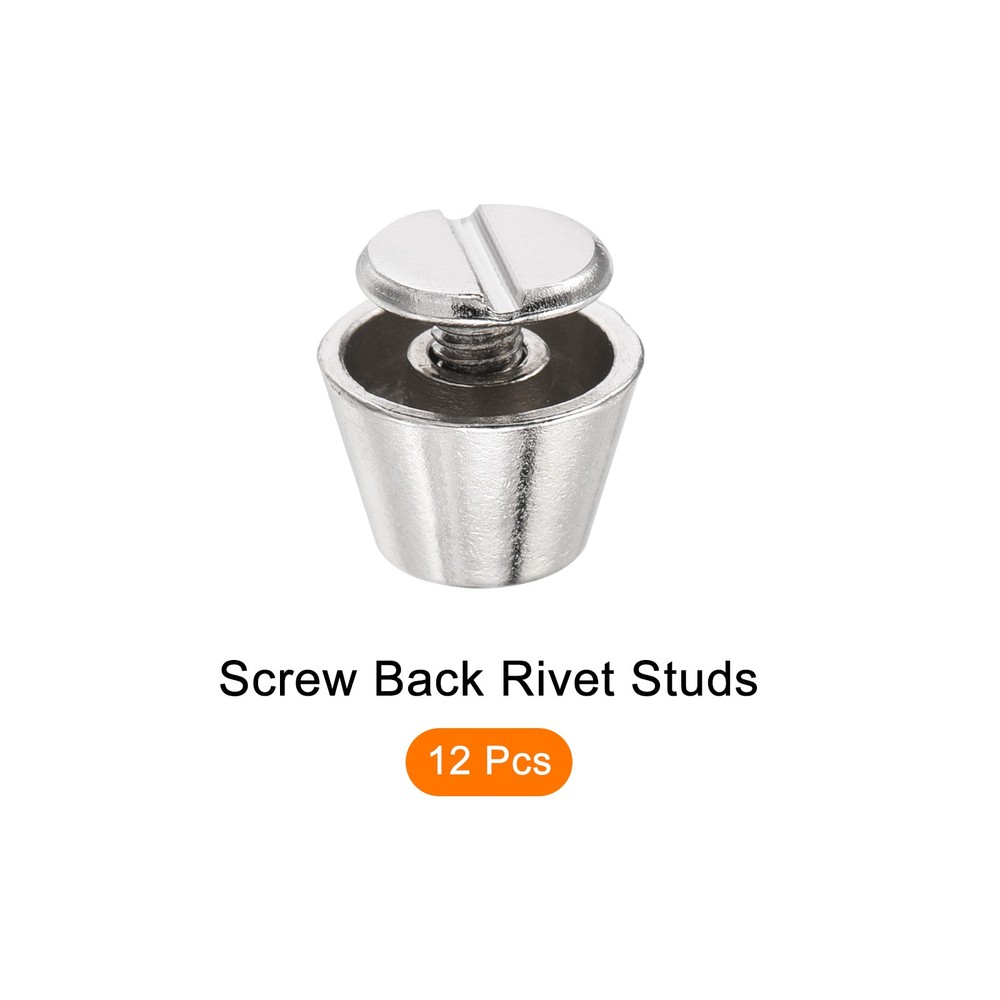Screw Back Stud Spike (10x7mm) 12pcs, Flat Head Stud Rivets Silver Tone