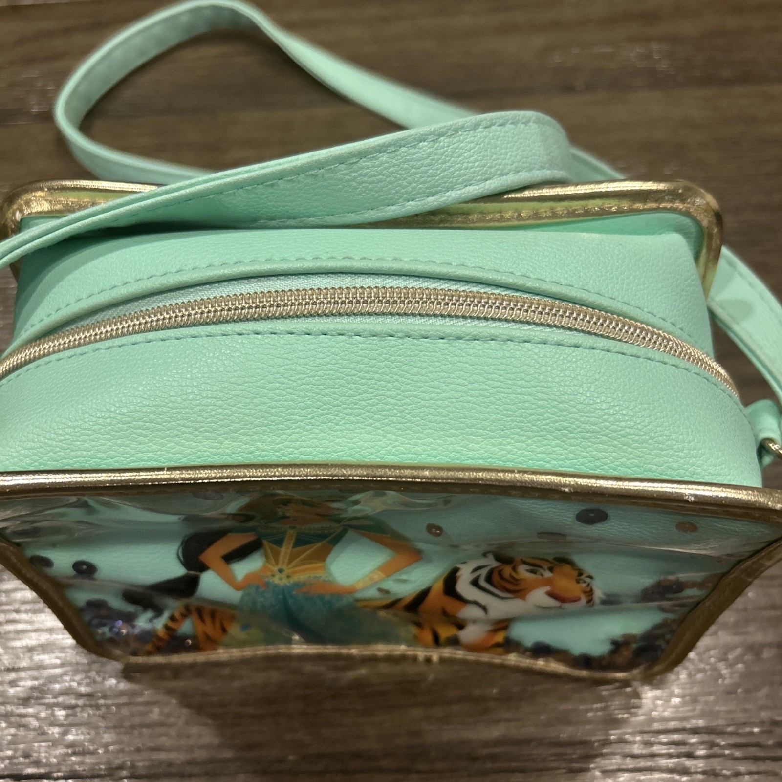 Disney Jasmine & Rajah Beautiful Crossbody Bag Danielle Nicole Teal Sparkle EUC