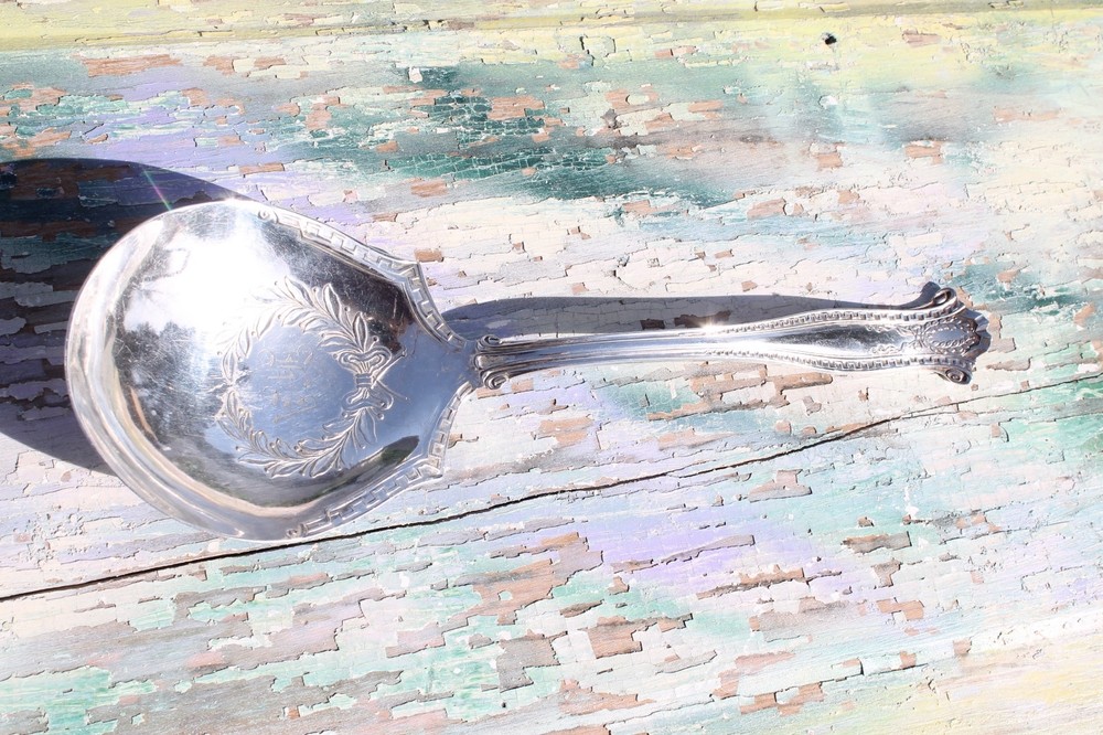 Silverplate Serving Spoon Ornate with Engraving