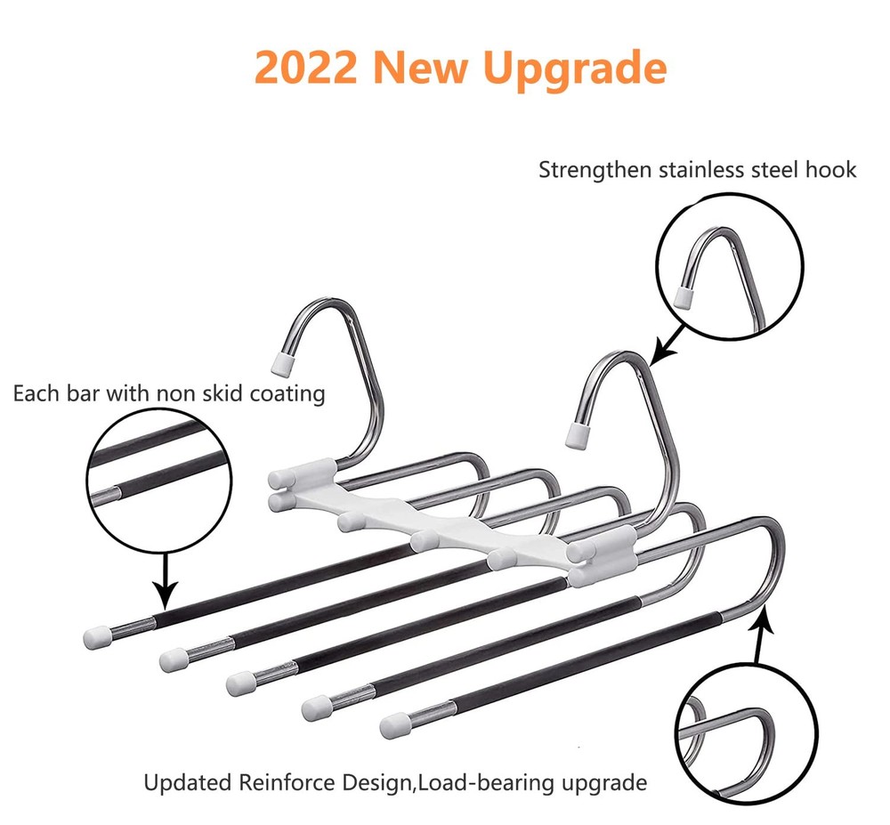 Upgrade Azeroth Pants Hangers 4 Pack Space Saving S-Type 4 Pack, White