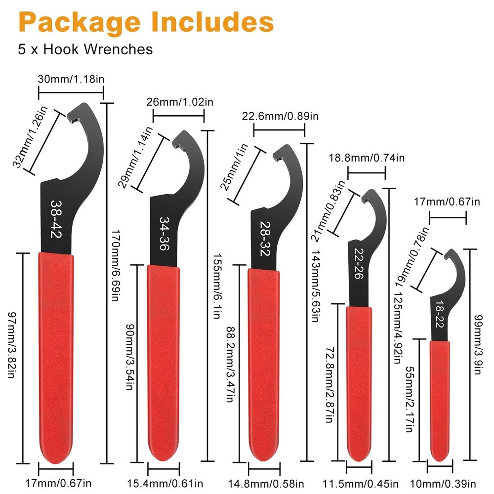 5Pcs Coilover Spanner Wrench Set, C-Shape Shock Spanner Hook Wrench Tools, for S
