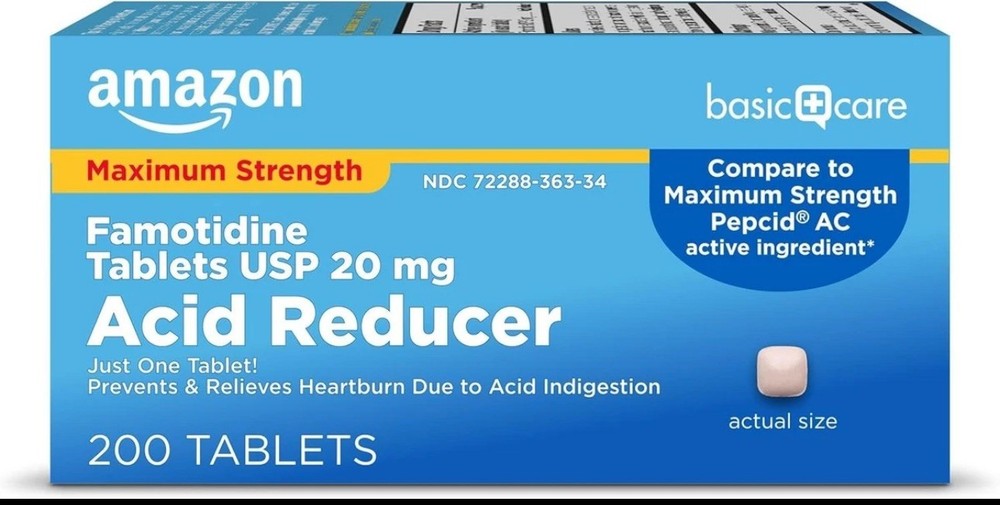 Amazon Basic Care Famotidine 20mg Acid Reducer 200ct Comparable to Pepcid