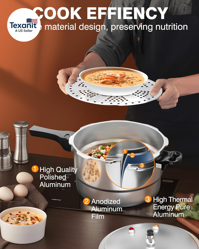 8Qt Aluminum Pressure Cooker W/Release Valve & Multiple Protective Devices,Press