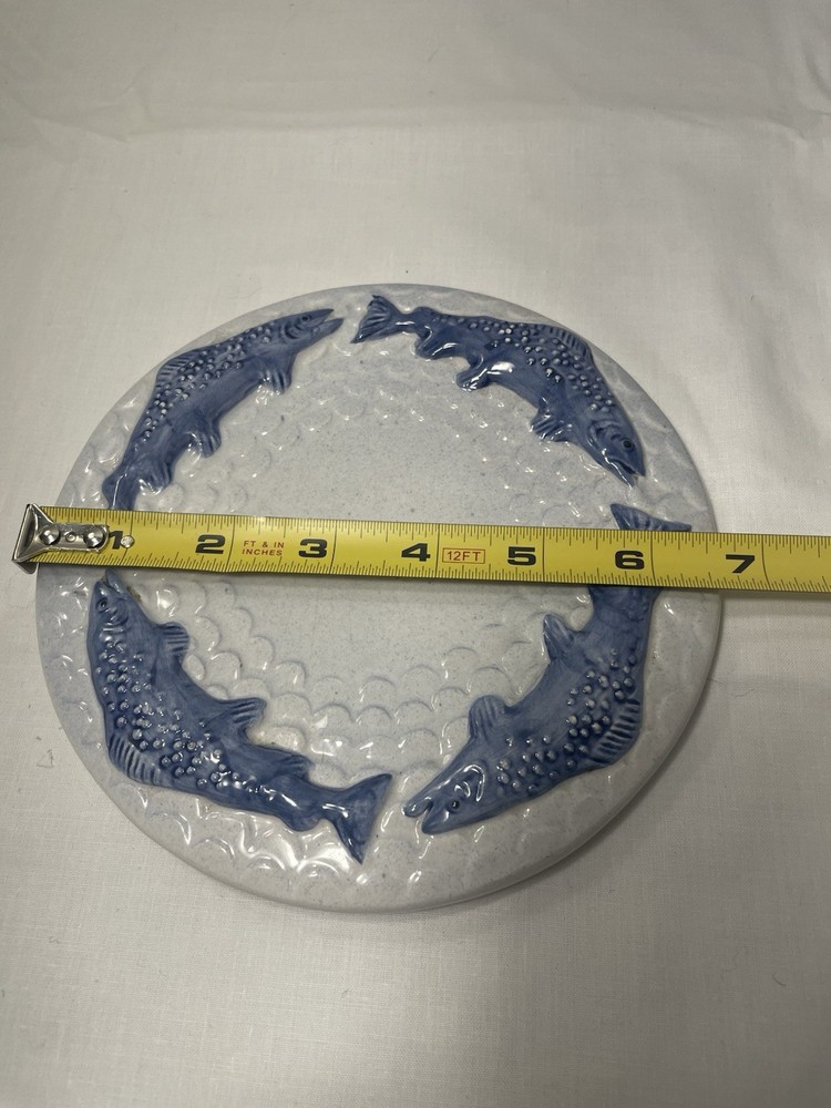Salmon Embossed Blue & White Stoneware Trivet