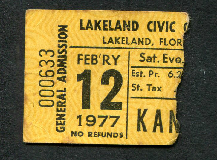 1977 Kansas concert ticket stub Lakeland Point Of Know Return Dust In The Wind