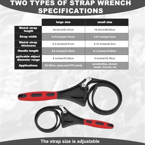 2pcs Rubber Strap Wrench, 2 Sizes Adjustable Oil Filter Spanner for Diameter