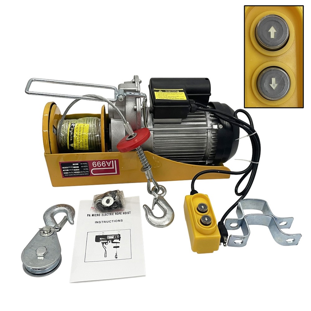 1000KG Multi-function Electric Hoist Mini Small Wire Rope Winch 2000LB
