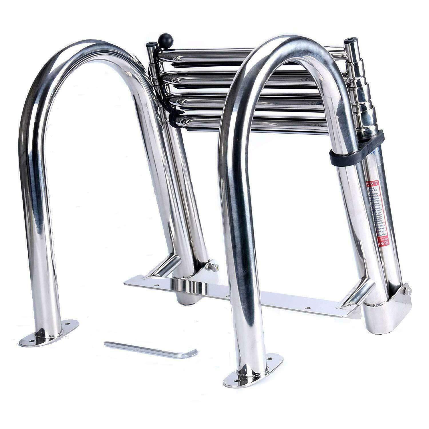 4 Step Stainless Steel Folding Ladder Boat Pontoon Heavy Duty Telescoping Dock