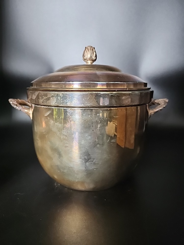 Vintage Federal Silver Company Silver Plated Ice Bucket Tarnished/ Pyrex Insert