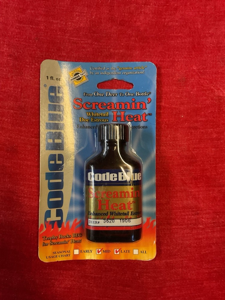 Code Blue Screaming Heat Enhanced Whitetail Scent. NIB. Never Opened