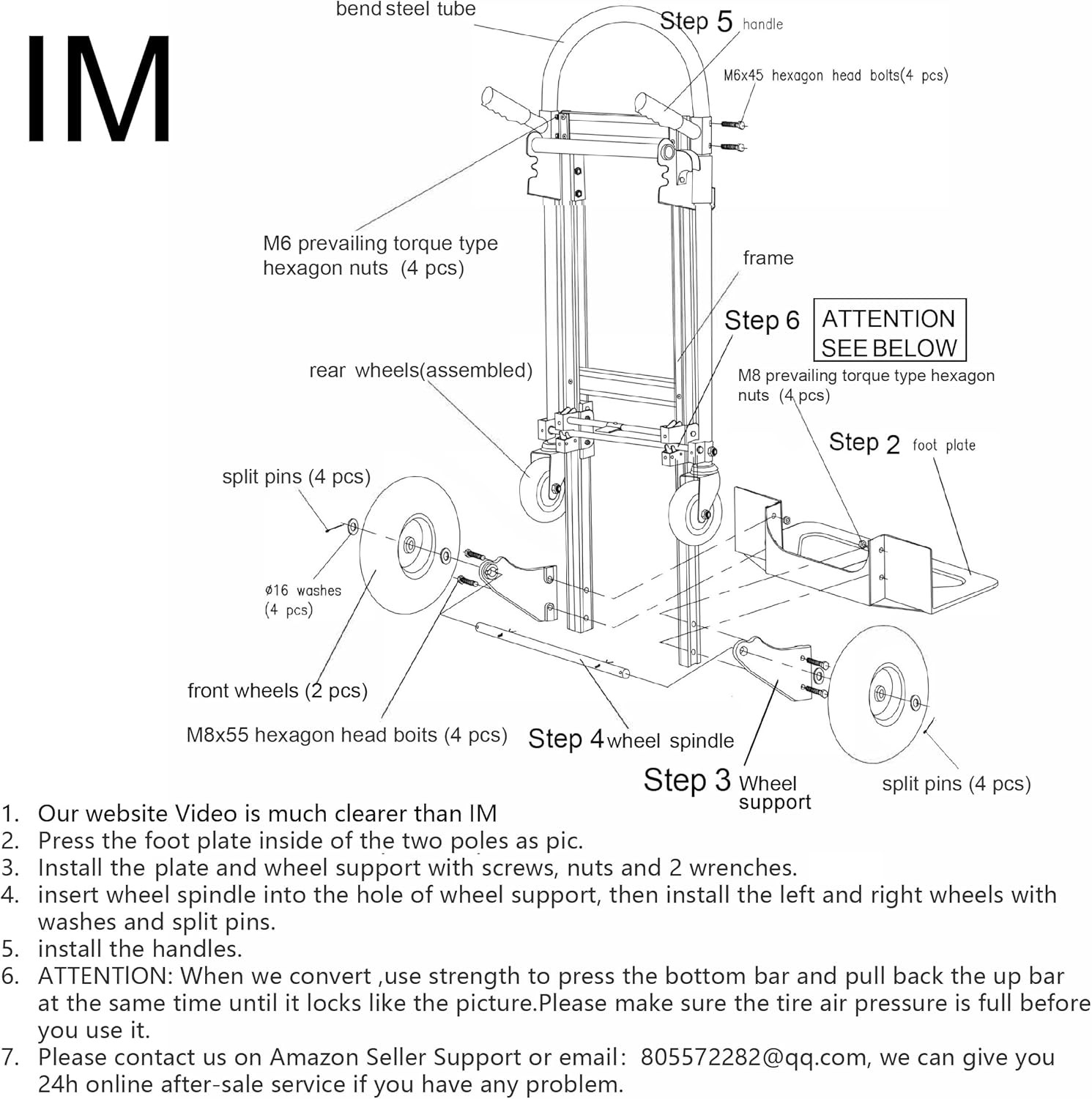 3 in 1 Convertible Hand Truck Dolly Cart Heavy Duty 1000lb Capacity 4 Wheel Furn