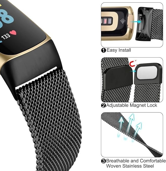 Compatible with Fitbit Charge 6 Activity Tracker Solid Stainless