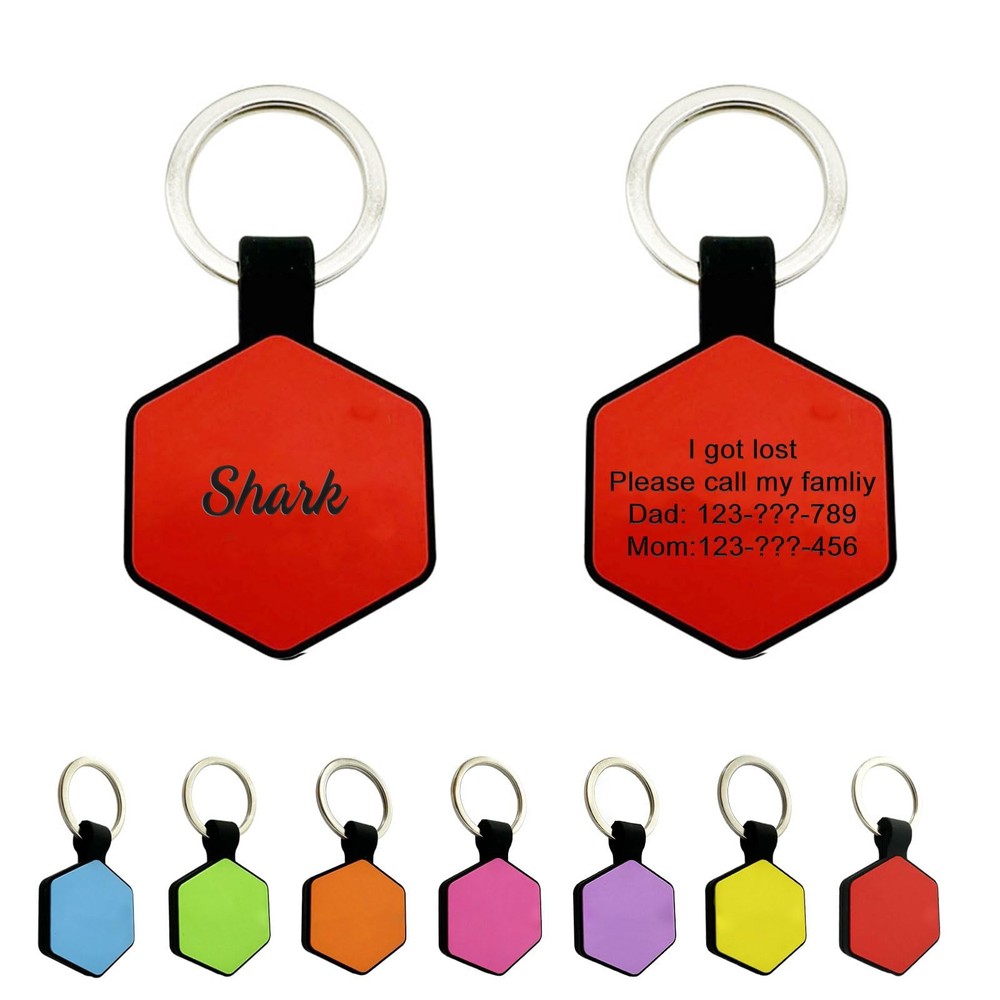 Hexagon Personalized Engraved Silicone Dog Tags - Engraved Two Side