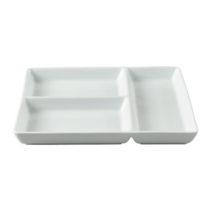 White Rectangular Porcelain Divided Tray Microwave Dishwasher Oven Safe Display