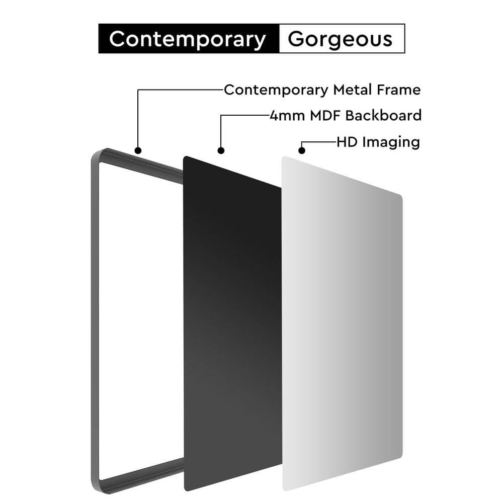 BWE 24"x32" Rectangular Metal Framed Bathroom Vanity Mirror Wall Mount Black