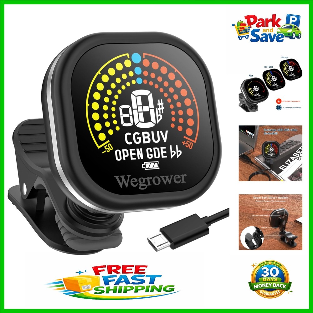 Versatile LCD Color Guitar Tuner - Rechargeable, Compact, Multi-Instrument Use
