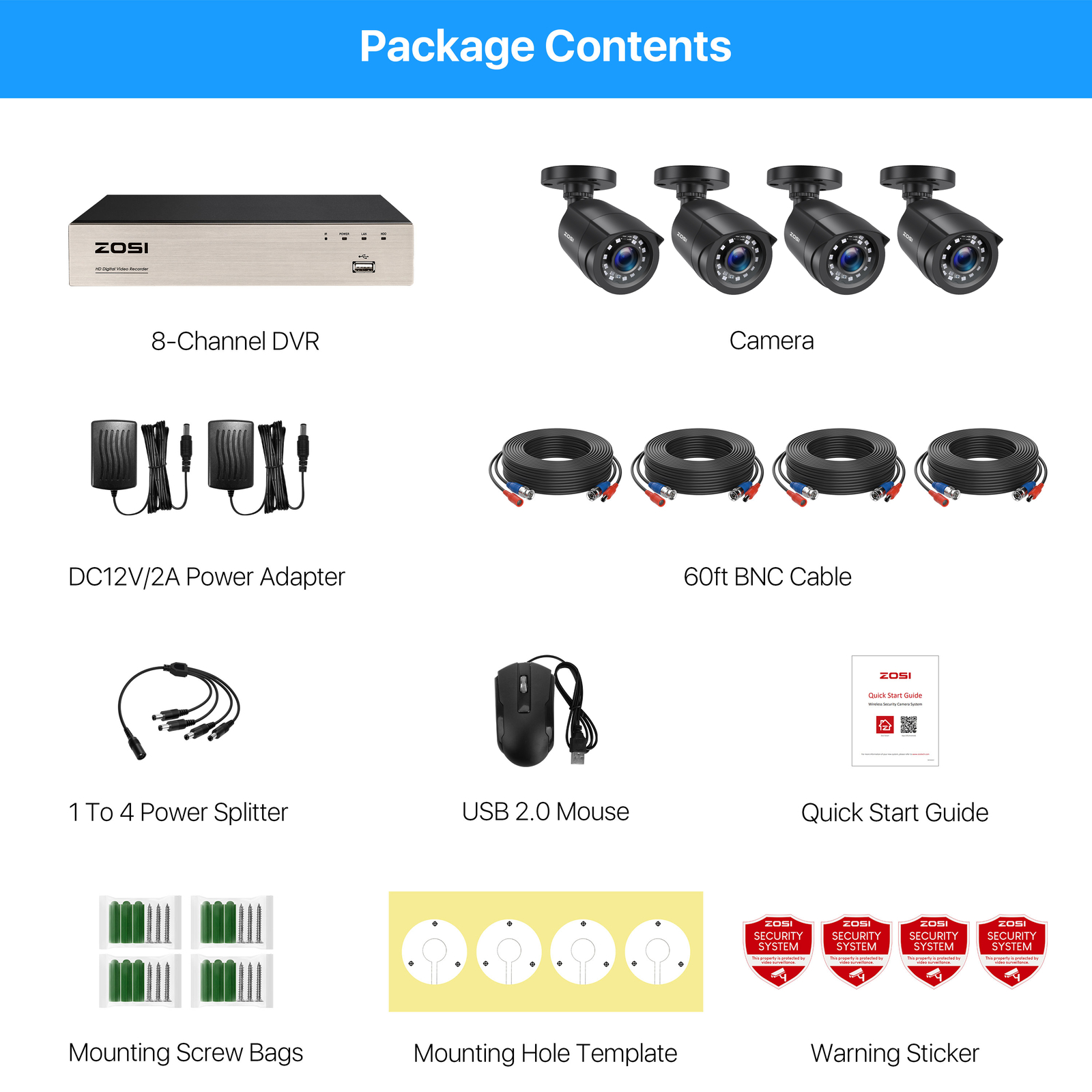 ZOSI 8CH H.265+ 5MP Lite DVR 1080P Outdoor CCTV Home Security Camera System Kit