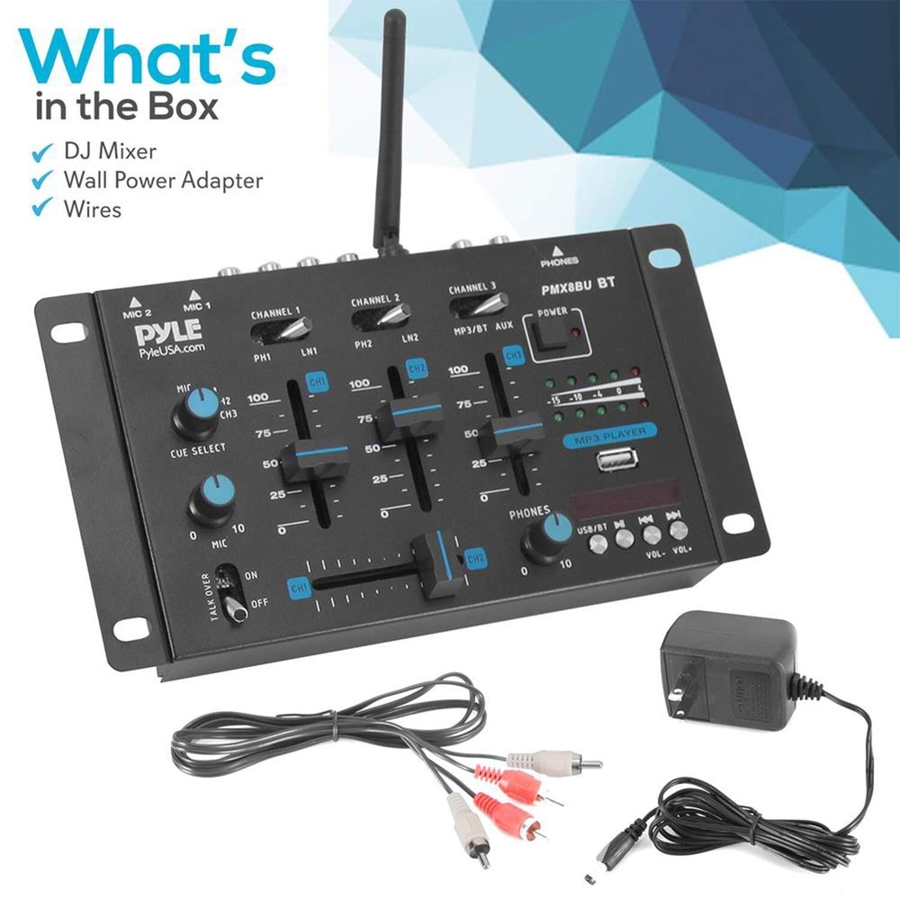 Pyle Wireless DJ Audio Mixer - 3 Channel Bluetooth Compatible DJ Controller S...