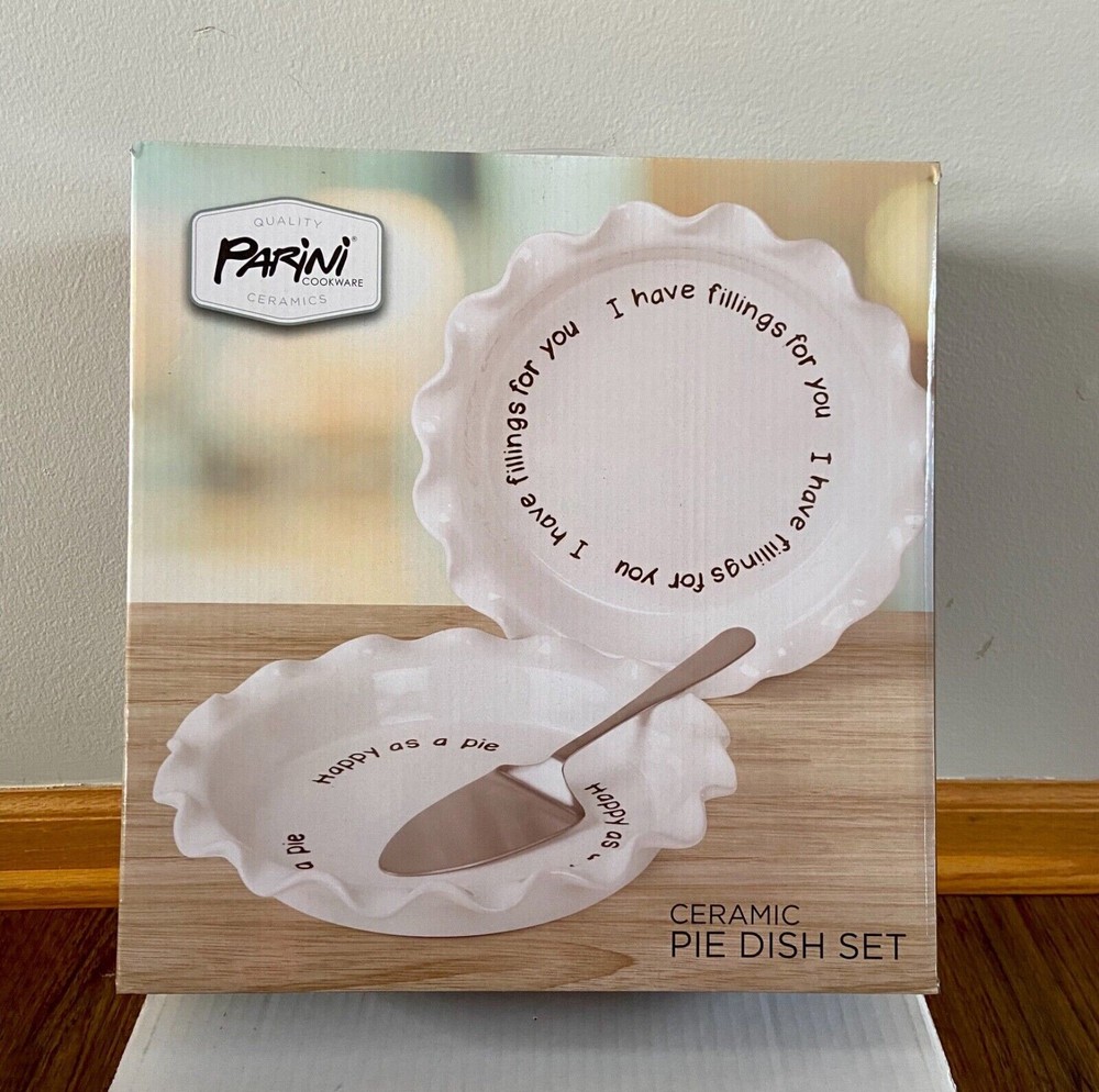 Parini Rae Dunn Inspired White Ceramic 2 Piece PIE DISH SET ~ New!