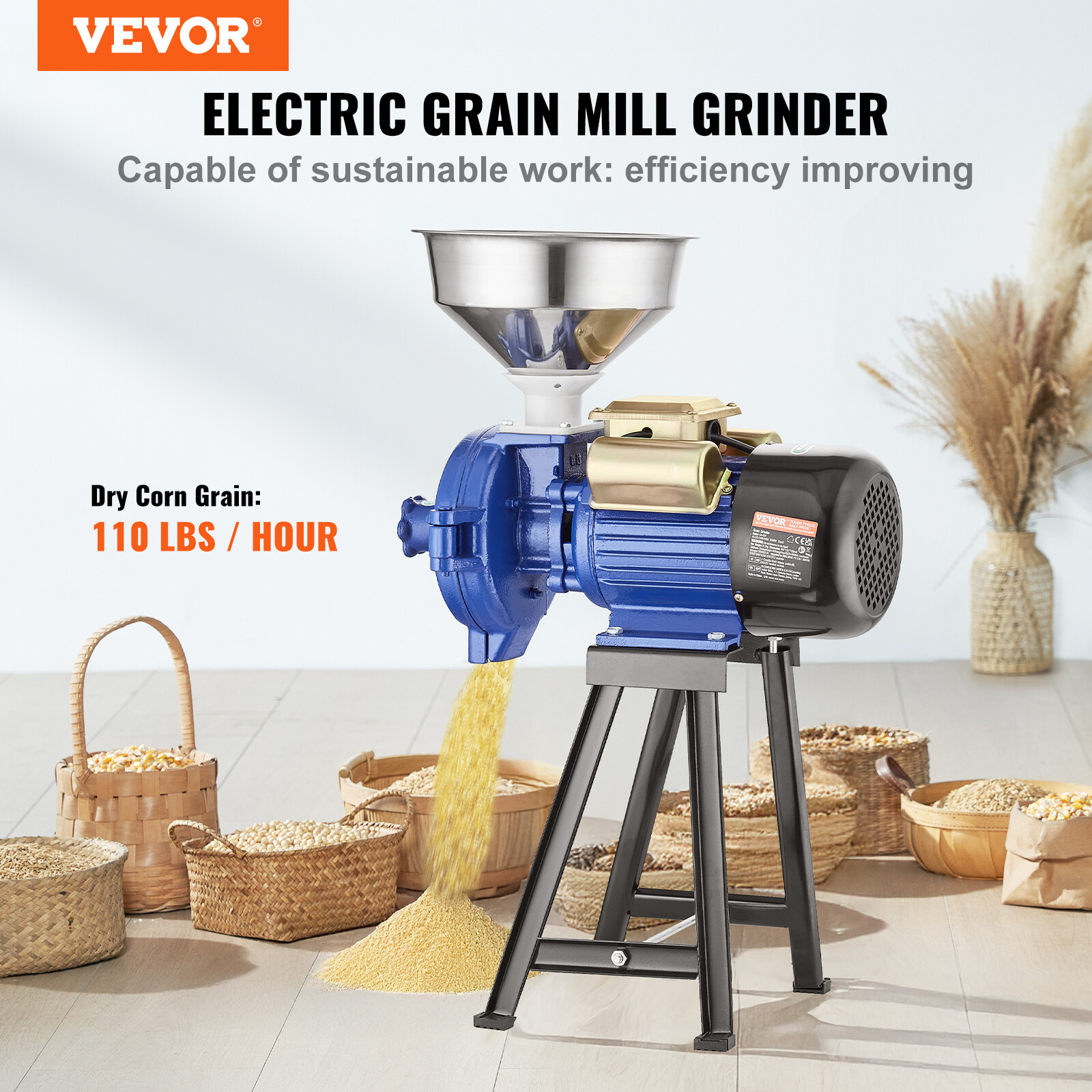 VEVOR 3000W Electric Grain Grinder Corn Wheat Flour Cereal Mill Dry Grinder