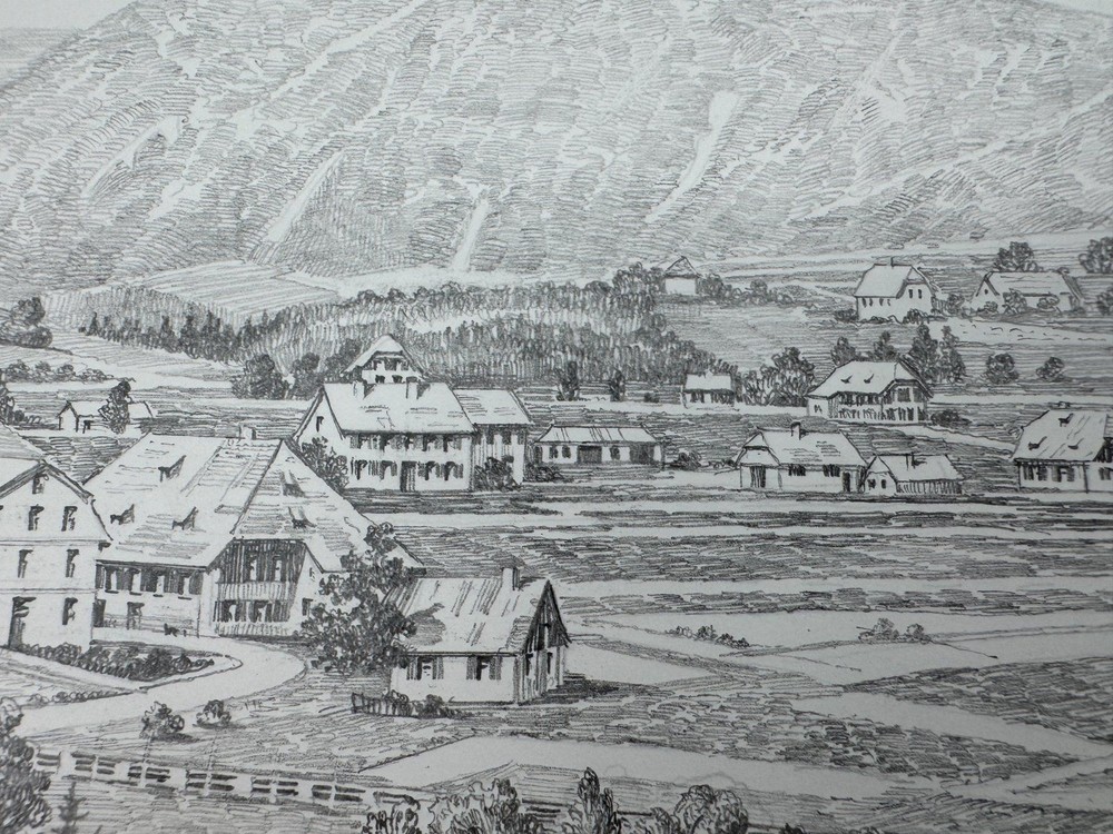 * HEINZ WEHLISCH DRAWING HINTERZARTEN 1890 VIEW SIGNED