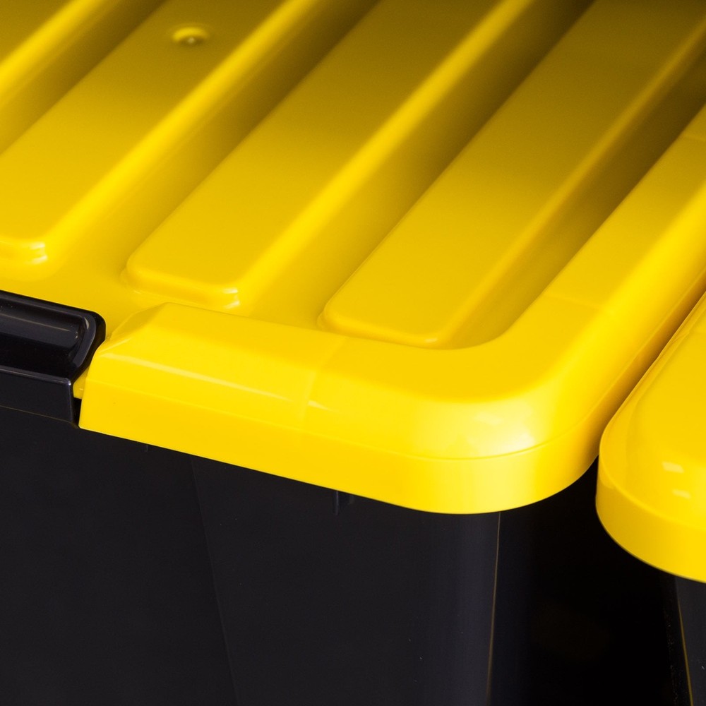 45 Qt Black Plastic Stackable Storage Bin with Lid Tote, 4-Pack
