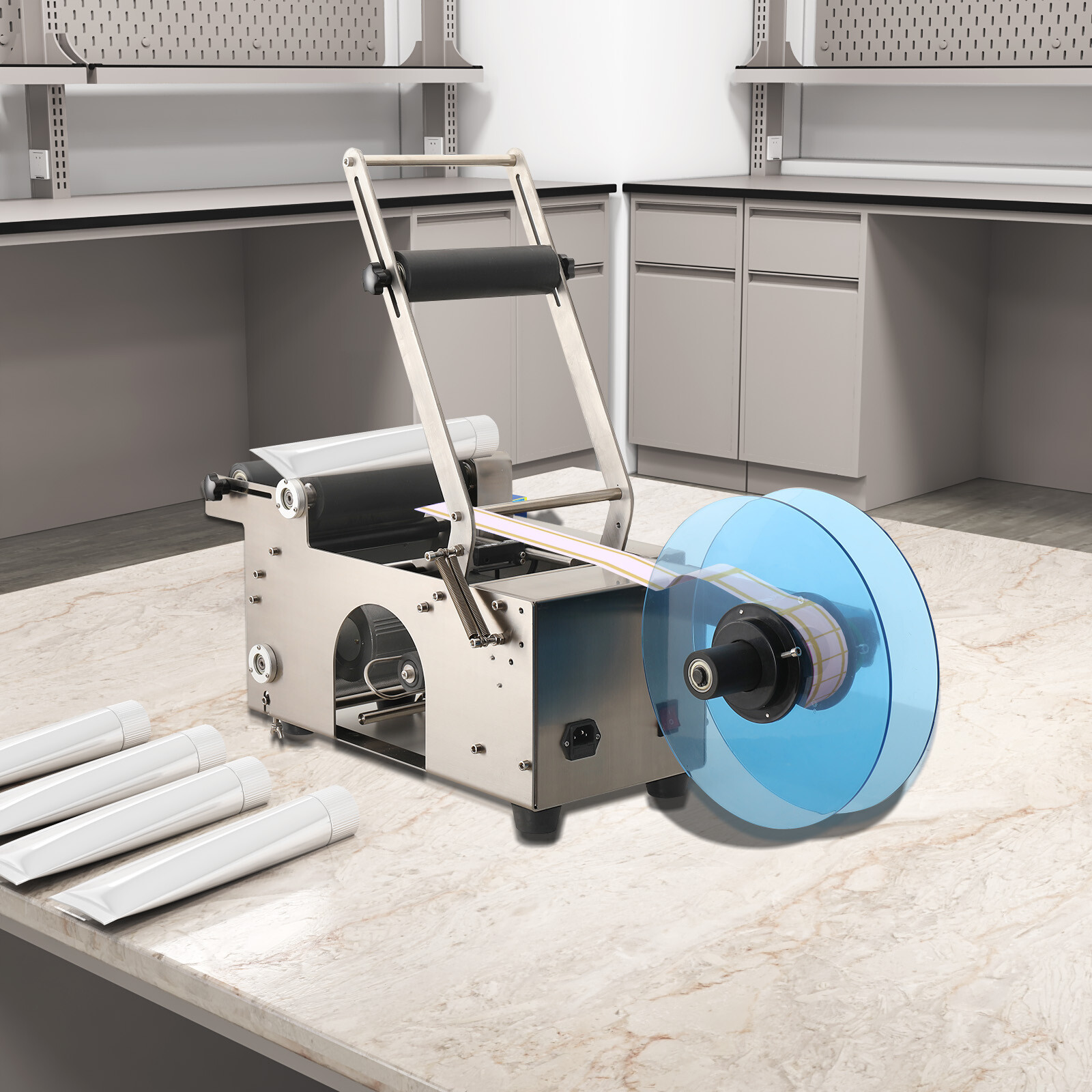 Semi-Automatic Round Bottle Labeling Machine, φ0.6-4.7" Adjustable Labeler