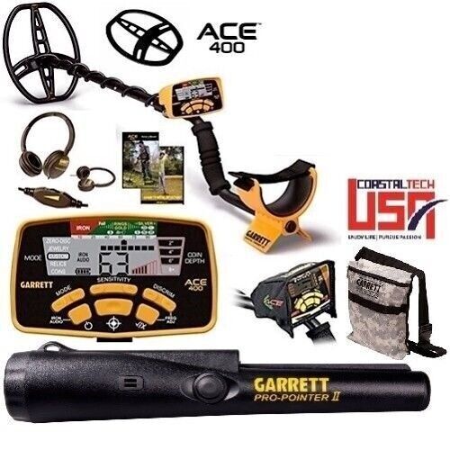 Garrett ACE 400 Metal Detector, Pro Pointer II Pinpointer, Pouch, & Accessories