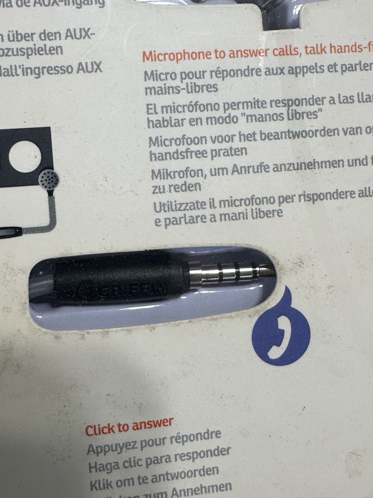 Griffin AUX Cable Audio Cable and Handsfree Mic Universal Car Mobile 3’ New