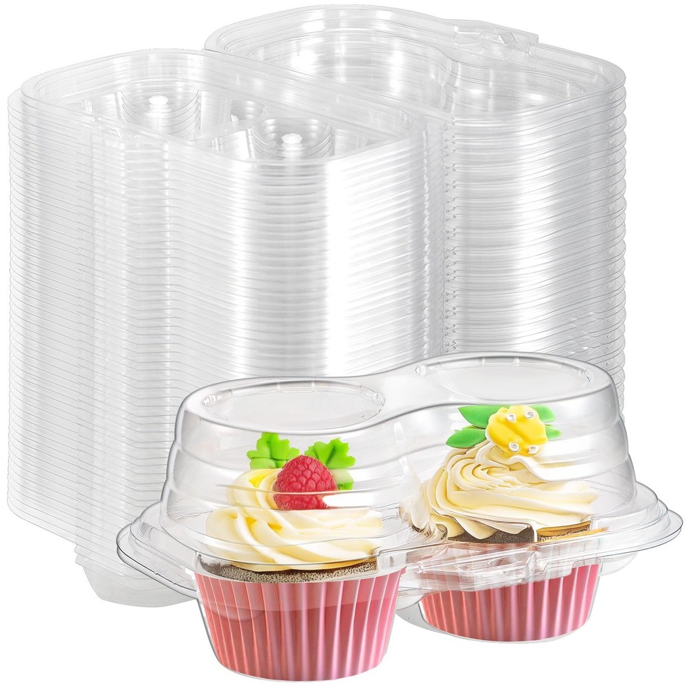 50 Pcs 2 Compartment Cupcake Container Carrier Holder 2 Cavity Boxes Stackable