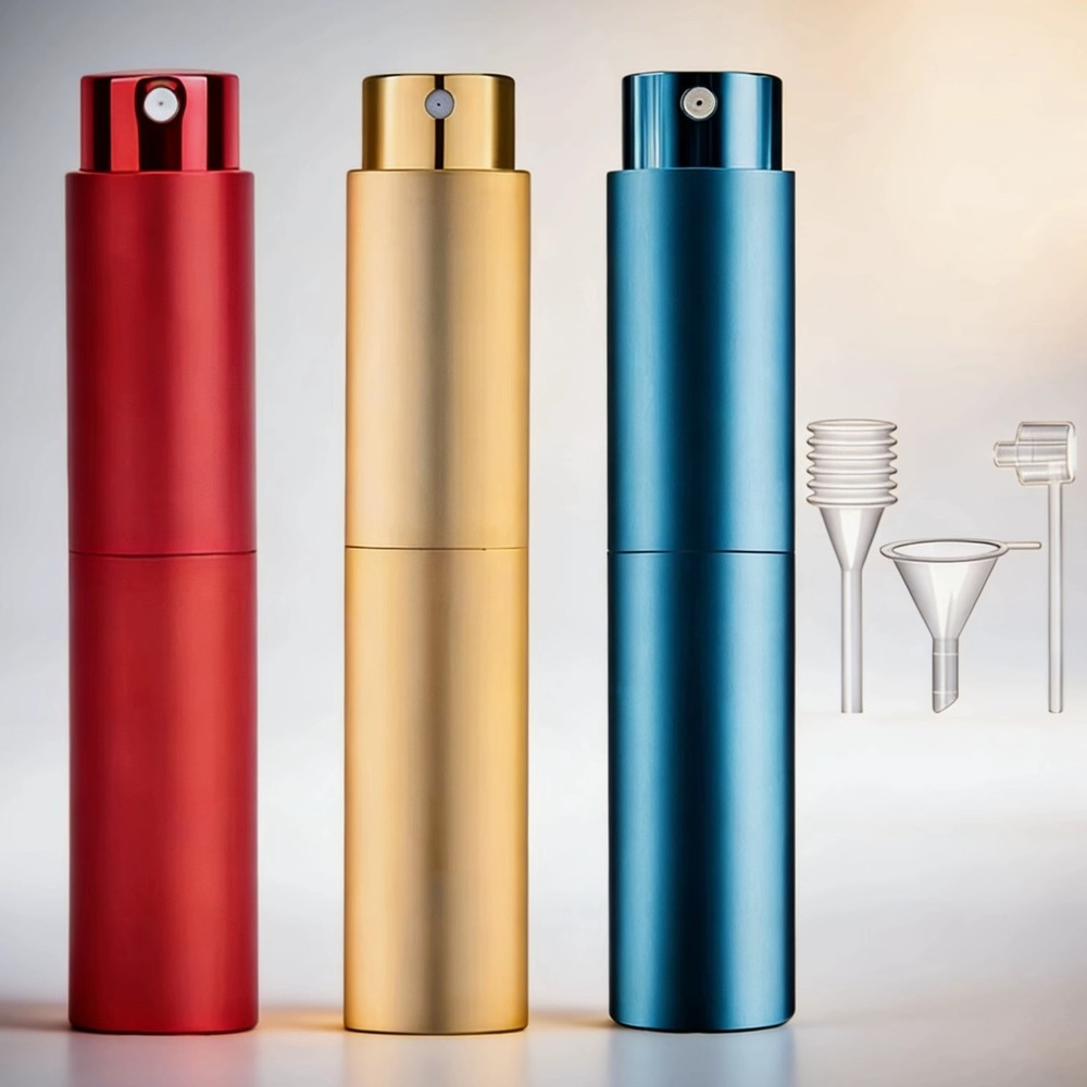 3pcs 10ml Rotatable Perfume Atomizer Refillable Spray Bottles with Refill Tools