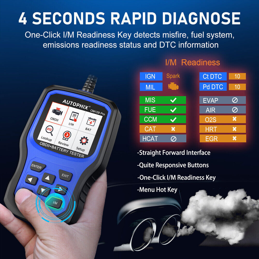 OBD2 Scanner 12V Car Battery Tester Check Engine Fault Code Reader I/M Readiness
