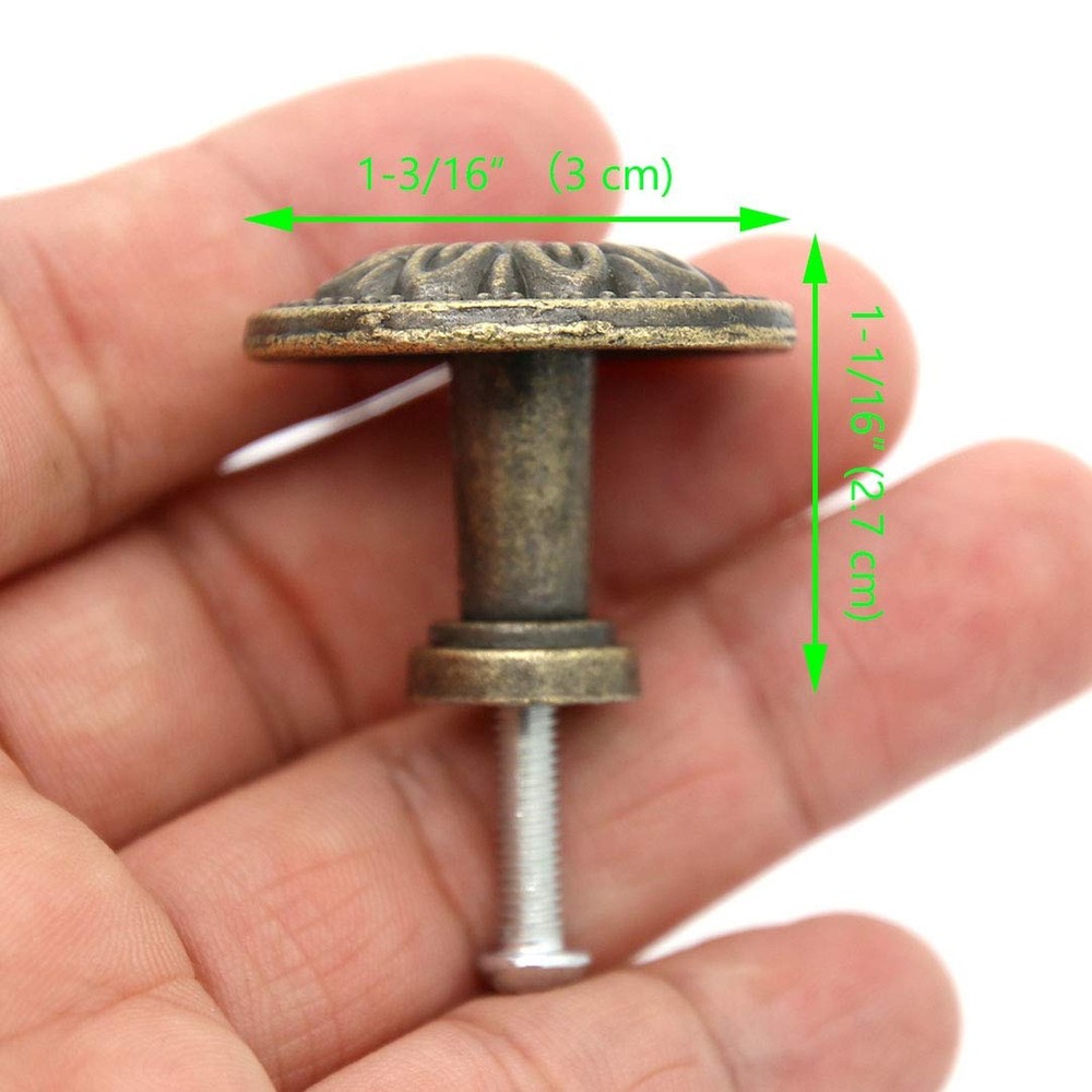 LXZ 8 PCs Vintage Antique Brass Knobs Handles Pulls with Flower Pattern for C...