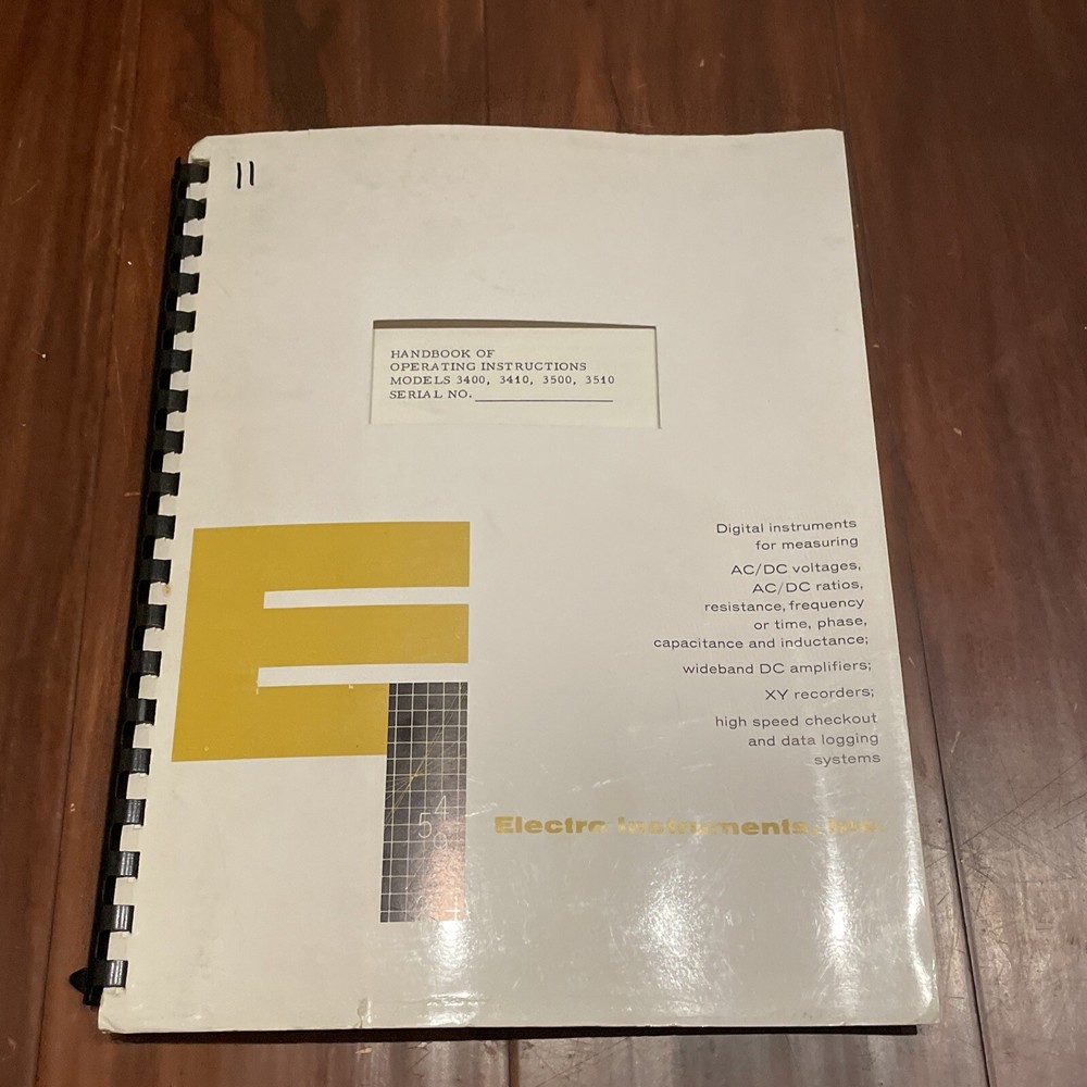 Electro Models 3400, 3410, 3500, 3510 Handbook Operating Instructions