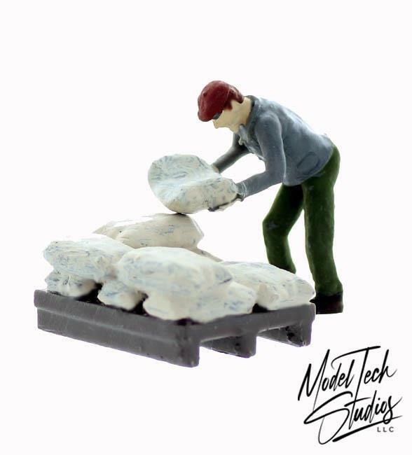 N Scale Sack Stacking worker with stacked sacks comes all Finished 1/160 scale