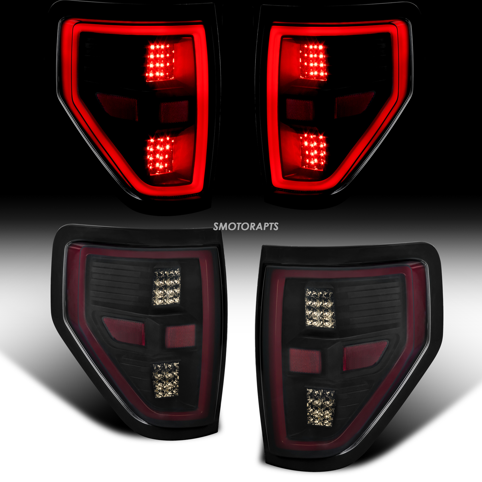 For 2009-2014 Ford F150 LED Tube Brake Lamp Smoke Lens Tail Lights Left & Right
