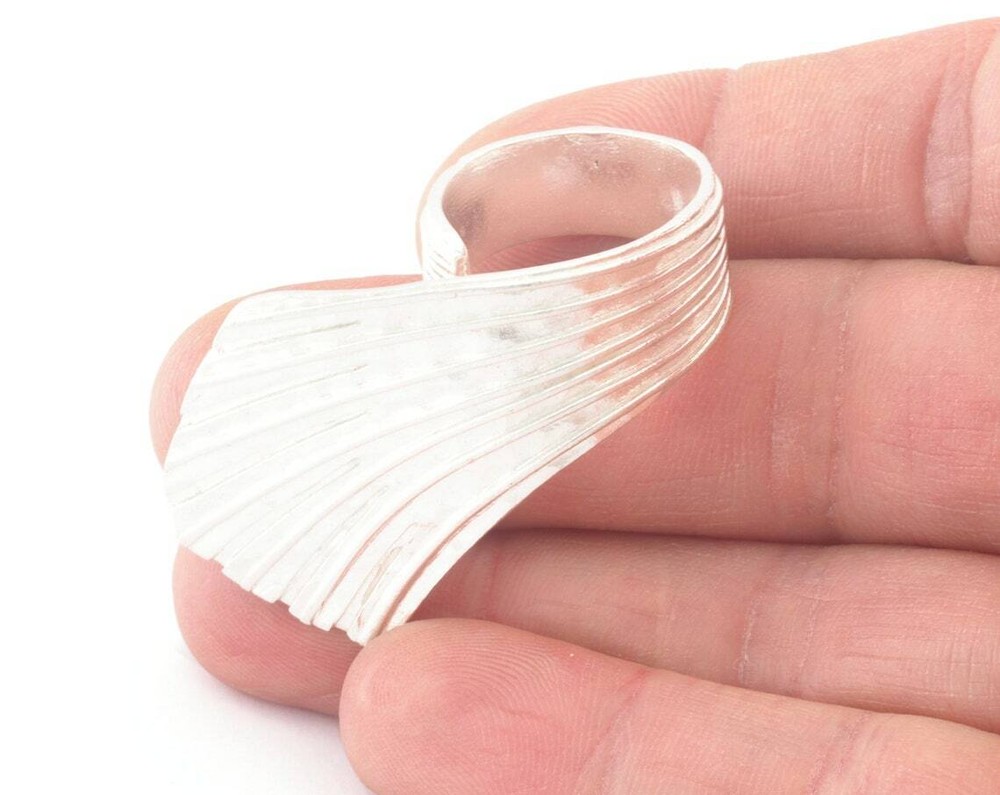 Leaf Hammered Ring Adjustable Shiny Silver Plated Brass (7US-9US inner size)4808